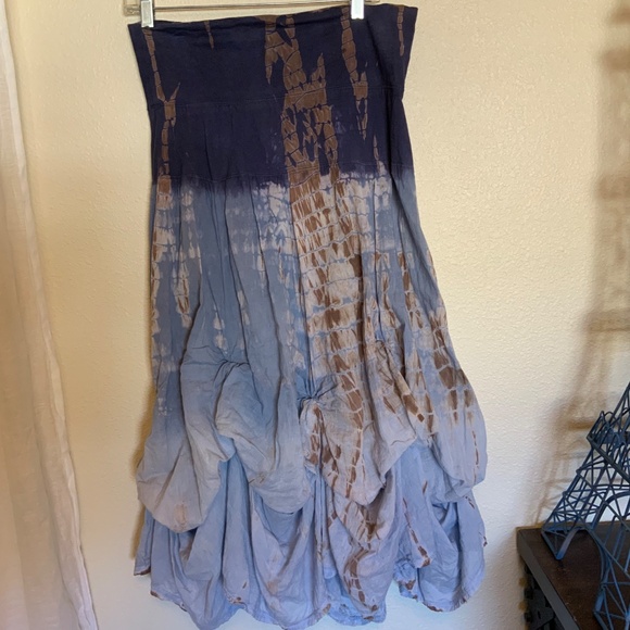 Cotton Boho Skirt Blue Batik Tie Dye Size Large - Picture 9 of 9